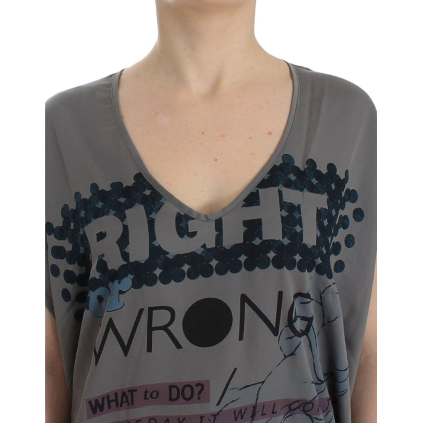 Costume National Gray V-neck long t-shirt SIG12527-1