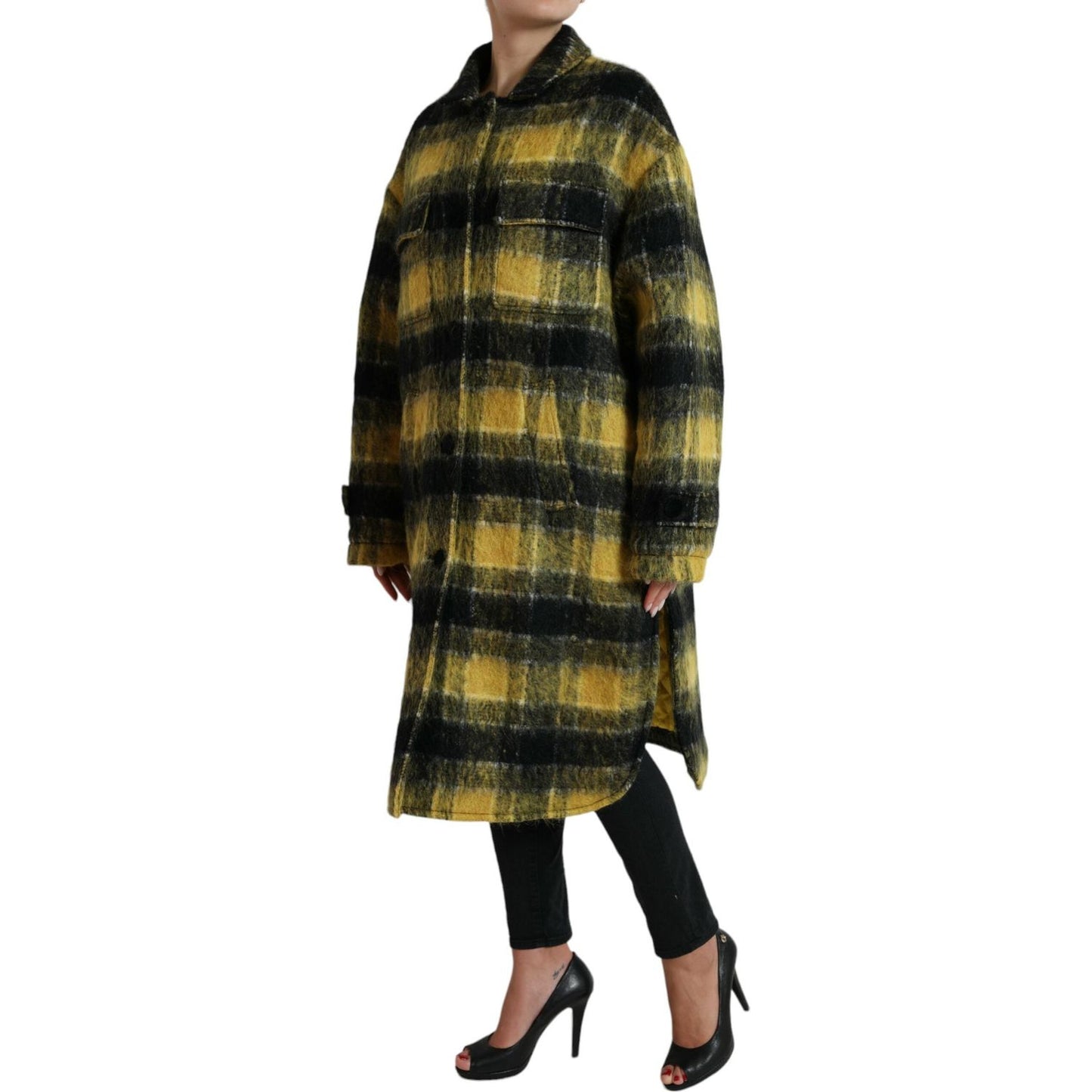 Dolce & Gabbana Yellow Plaid Long Sleeve Casual Coat Jacket JKT3693-40