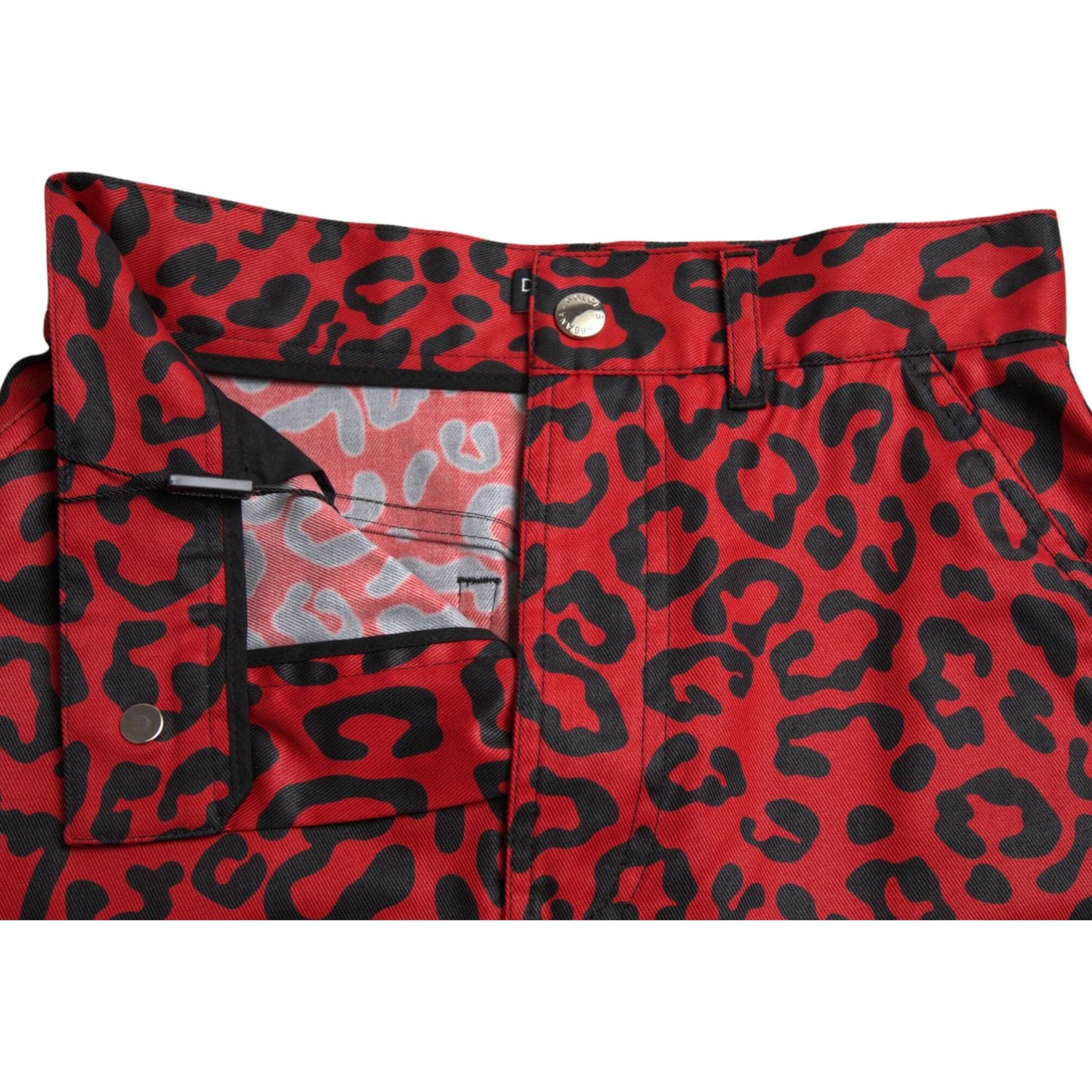 Dolce & Gabbana Red Leopard Print Cotton High Waist Mini Skirt SKI1969-40