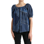 Dolce & Gabbana Blue Patchwork Short Sleeves Denim Blouse Top TSH84269-40