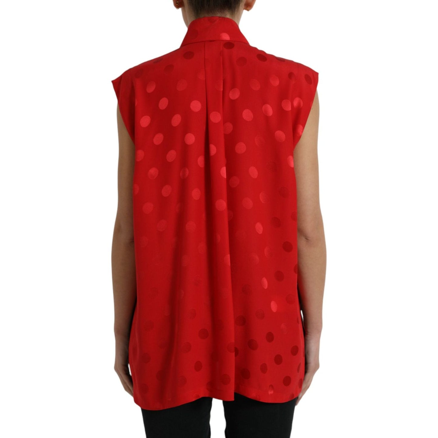 Dolce & Gabbana Red Polka Dot Sleeveless Collared Blouse Top TSH84294-40