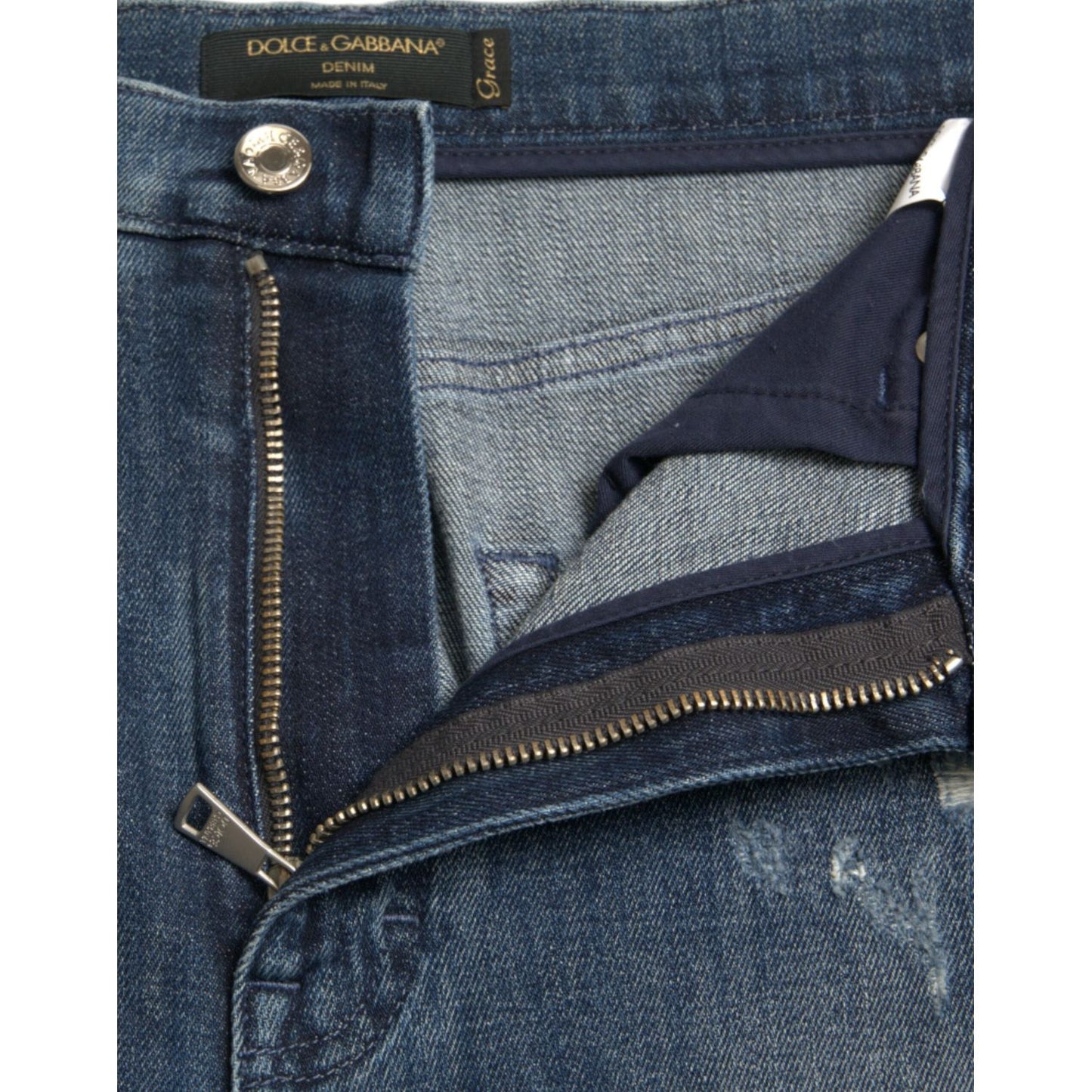 Dolce & Gabbana Dark Blue Distressed GRACE Skinny Denim Jeans PAN75008-40
