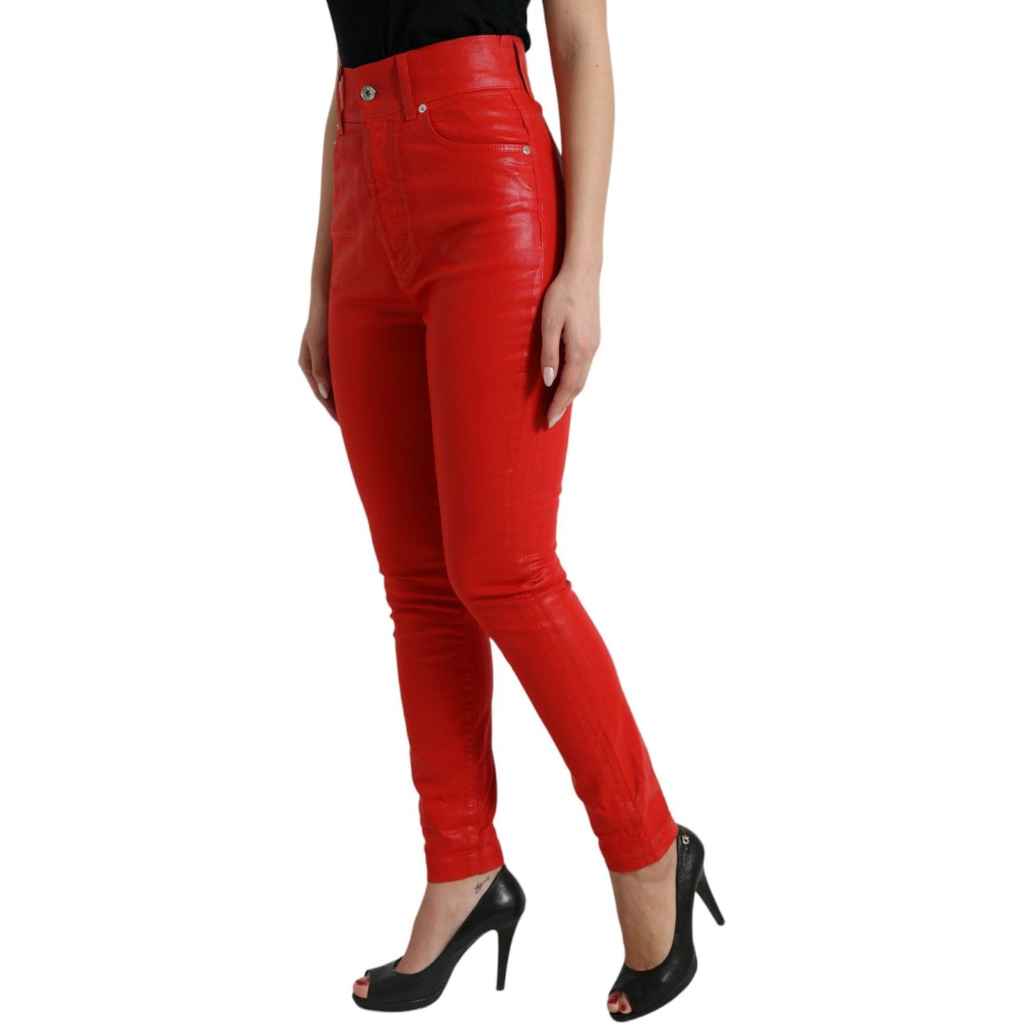 Dolce & Gabbana Red Cotton High Waist Skinny Denim Jeans PAN75009-40