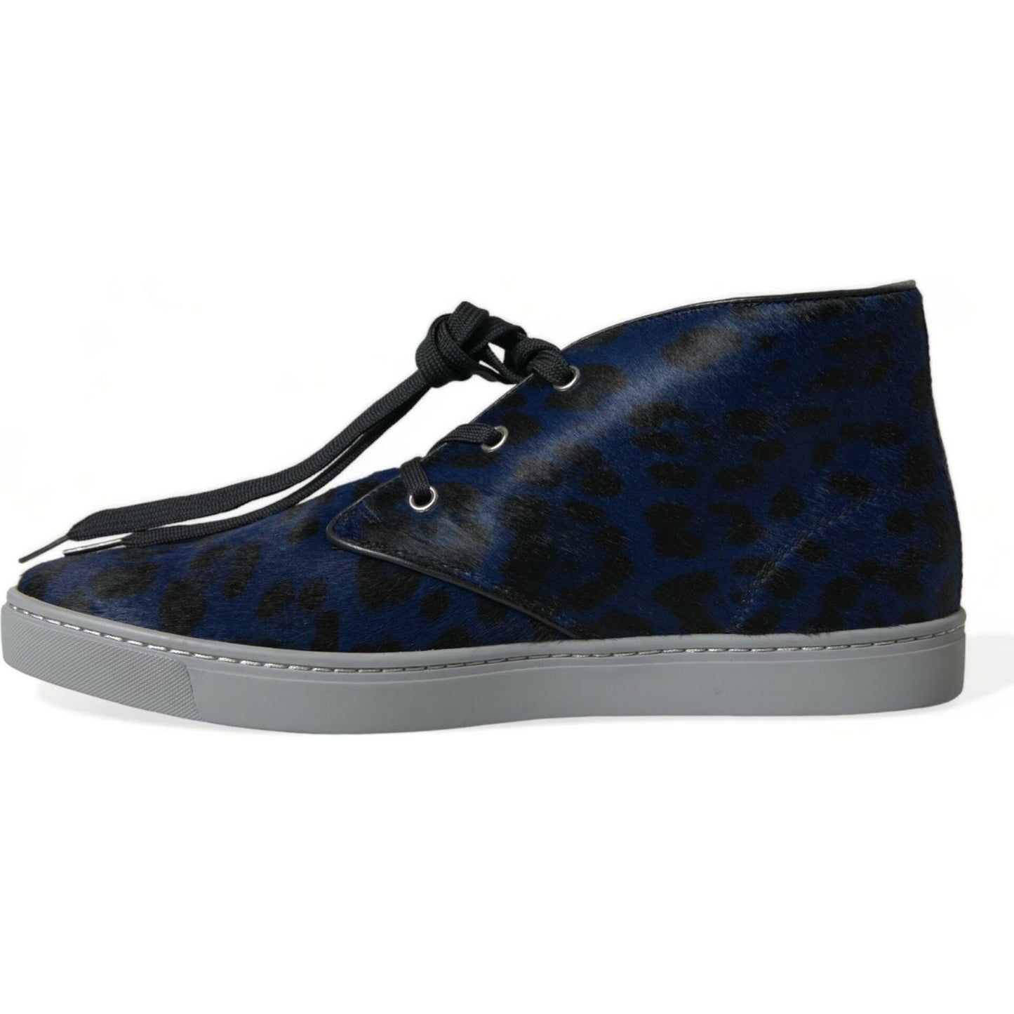 Dolce & Gabbana Blue Calfskin Leopard Mid Top Sneakers Shoes MV5435-43