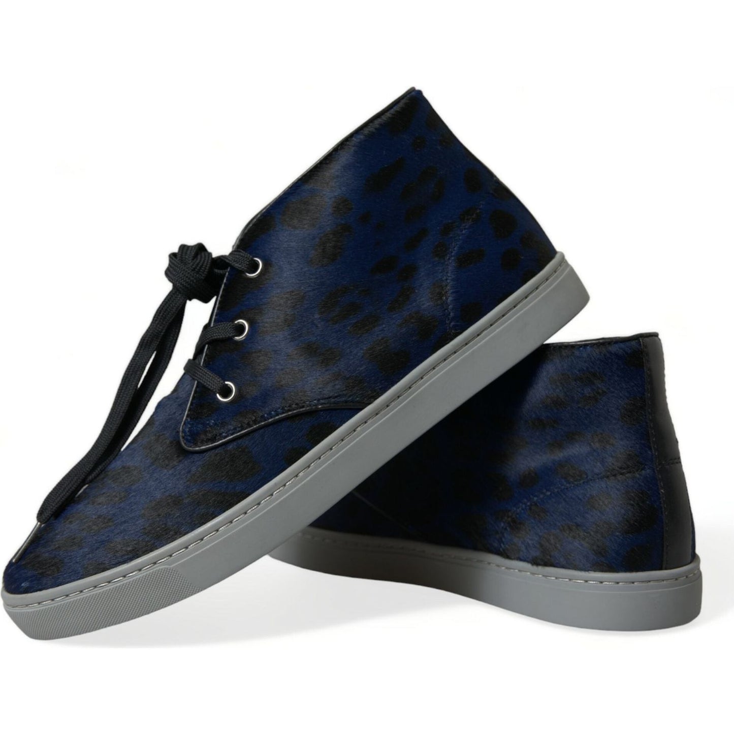Dolce & Gabbana Blue Calfskin Leopard Mid Top Sneakers Shoes MV5435-43