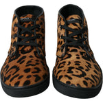 Dolce & Gabbana Brown Leopard Pony Hair Leather Sneakers Shoes MV5436-43.5