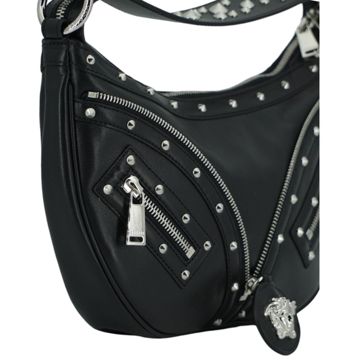 Versace Elegant Black Leather Hobo Shoulder Bag 8056204137471