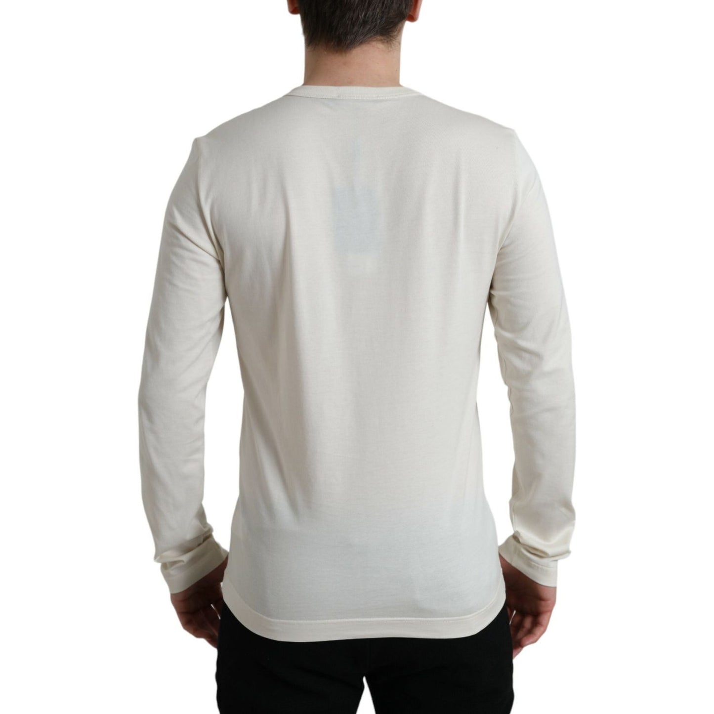 Dolce & Gabbana Off White Cotton Henley Pullover Sweater TSH84608-52
