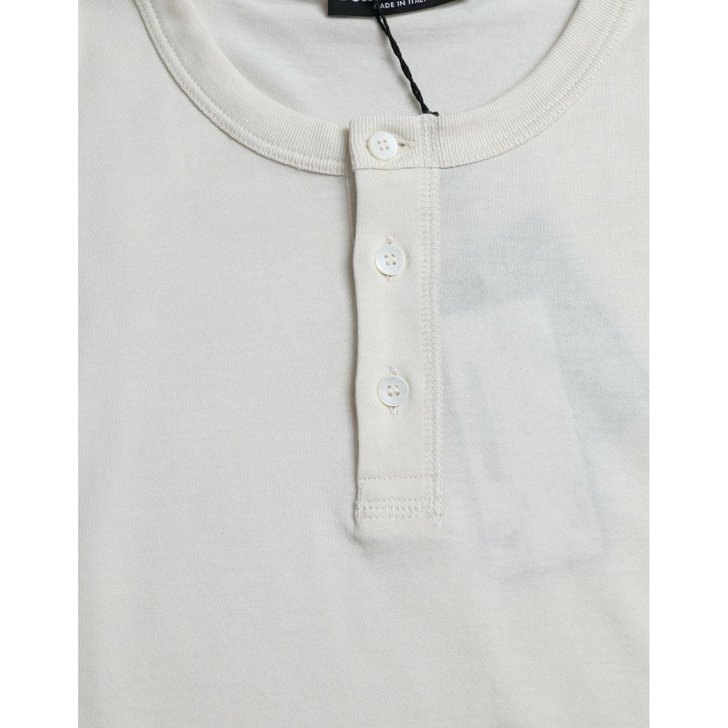 Dolce & Gabbana Off White Cotton Henley Pullover Sweater TSH84608-52