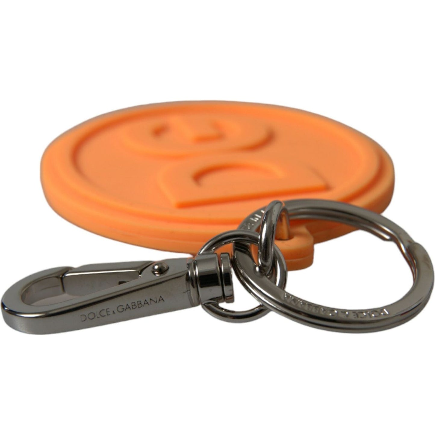 Dolce & Gabbana Orange Rubber DG Logo Silver Brass Metal Keyring Keychain SMY101357