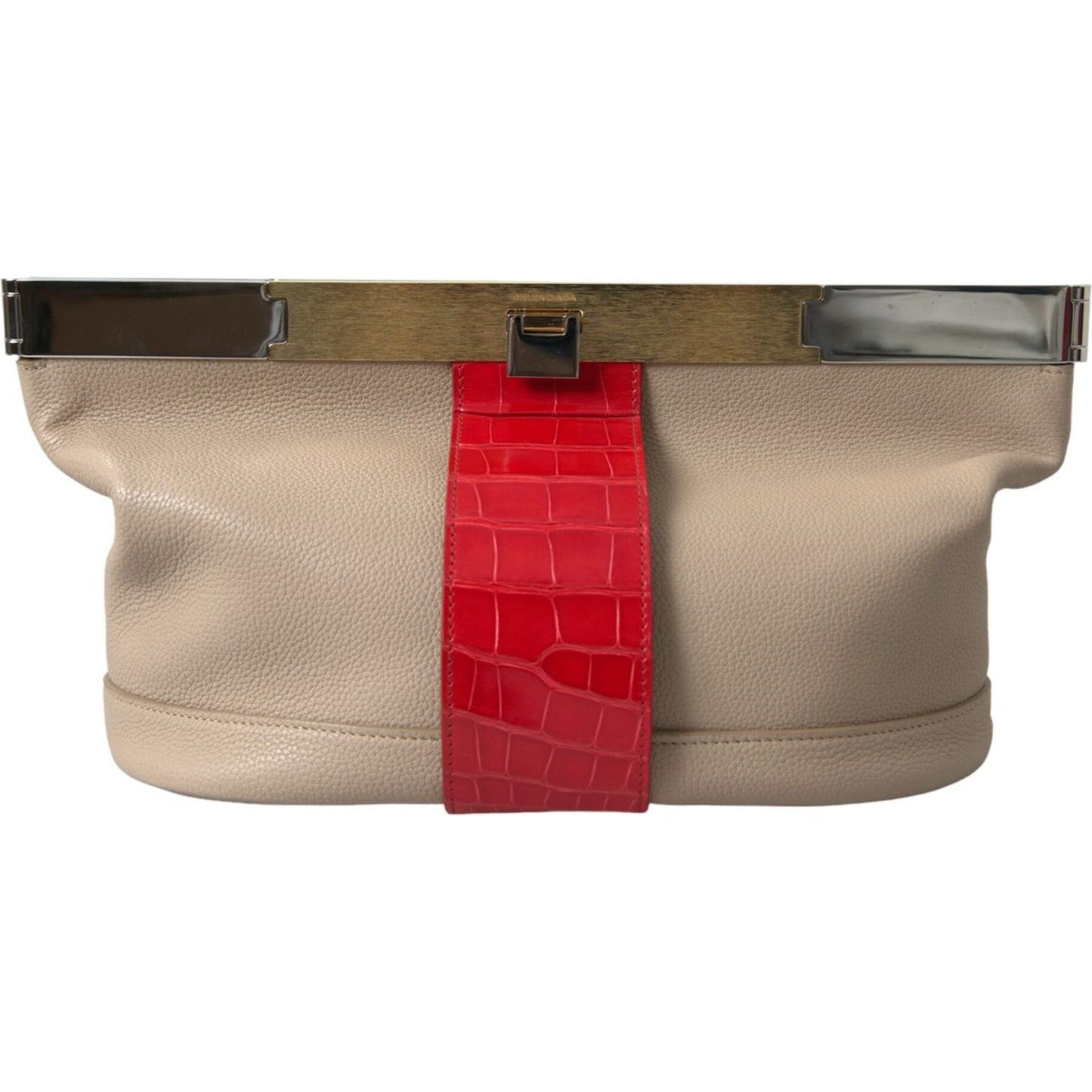 Balenciaga Beige Red Two Tone Exotic Leather Pouch Bag BAG1173