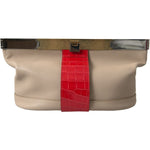 Balenciaga Beige Red Two Tone Exotic Leather Pouch Bag BAG1173