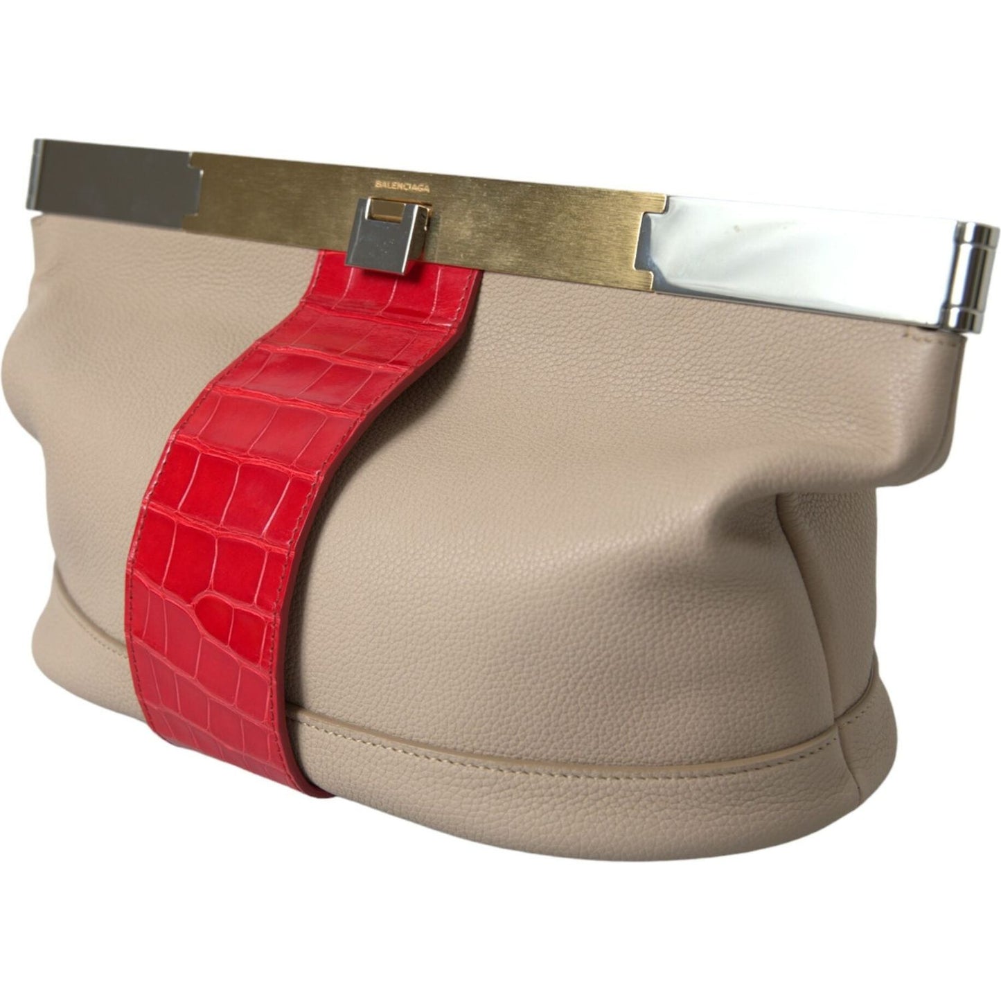 Balenciaga Beige Red Two Tone Exotic Leather Pouch Bag BAG1173