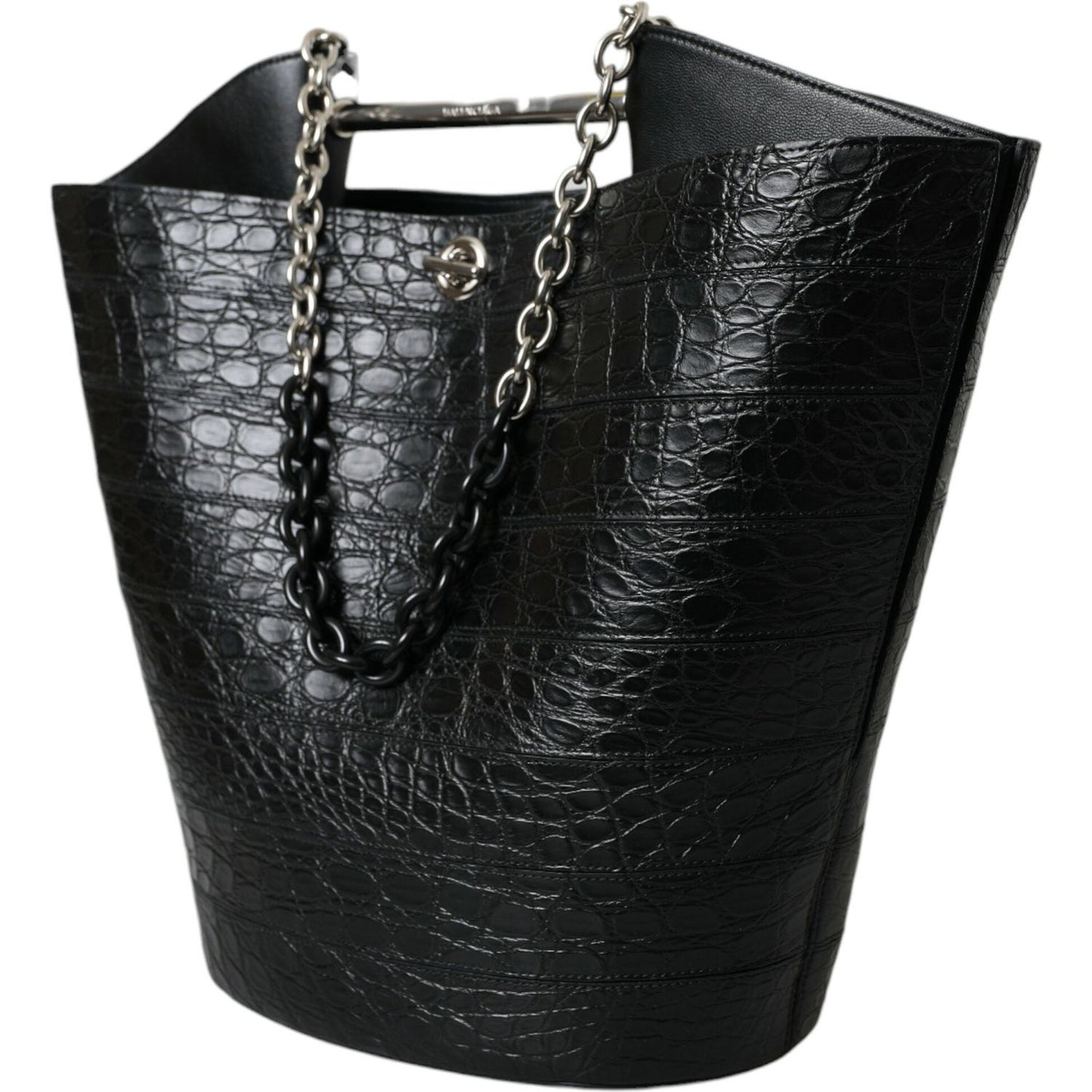 Balenciaga Black Exotic Skin Leather Maxi Bucket Tote Purse Bag BAG1177