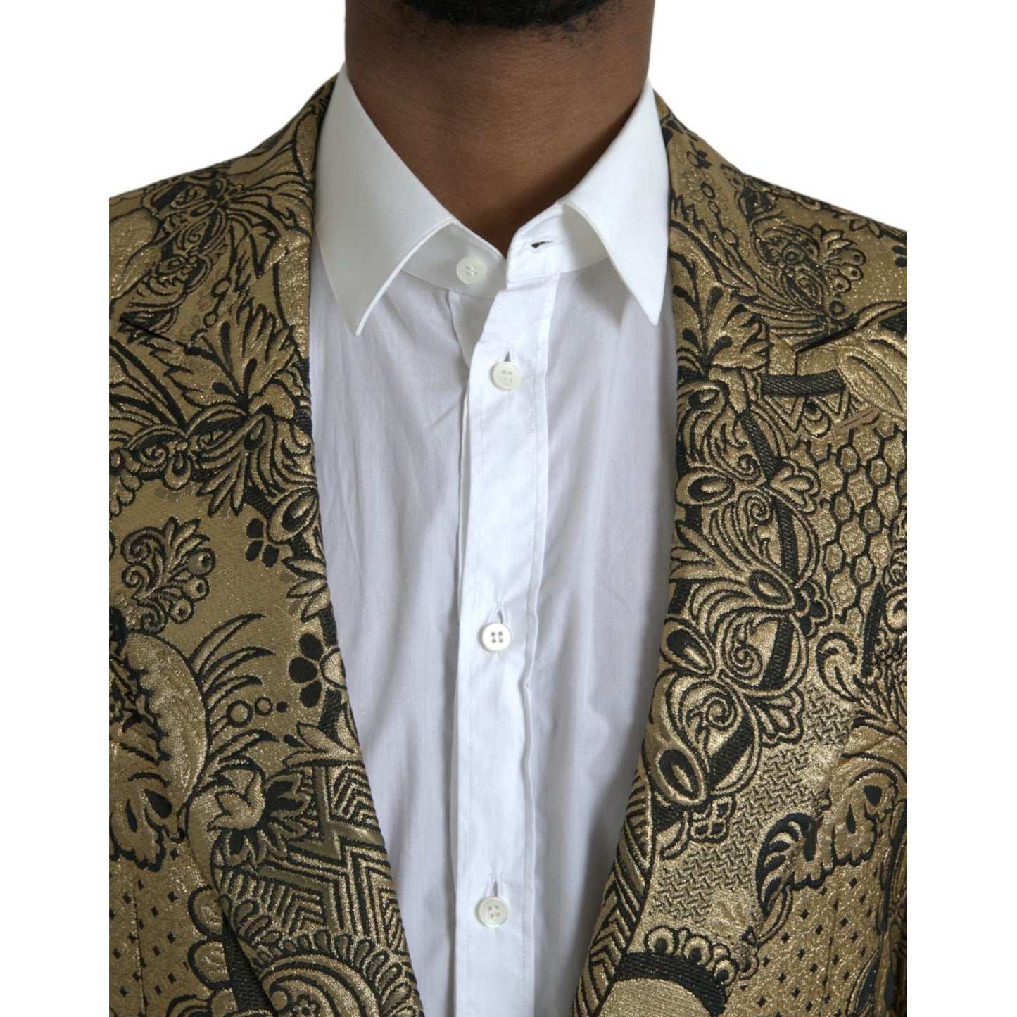 Dolce & Gabbana Gold SICILIA Jacquard Single Breasted Coat Blazer JKT4016-48