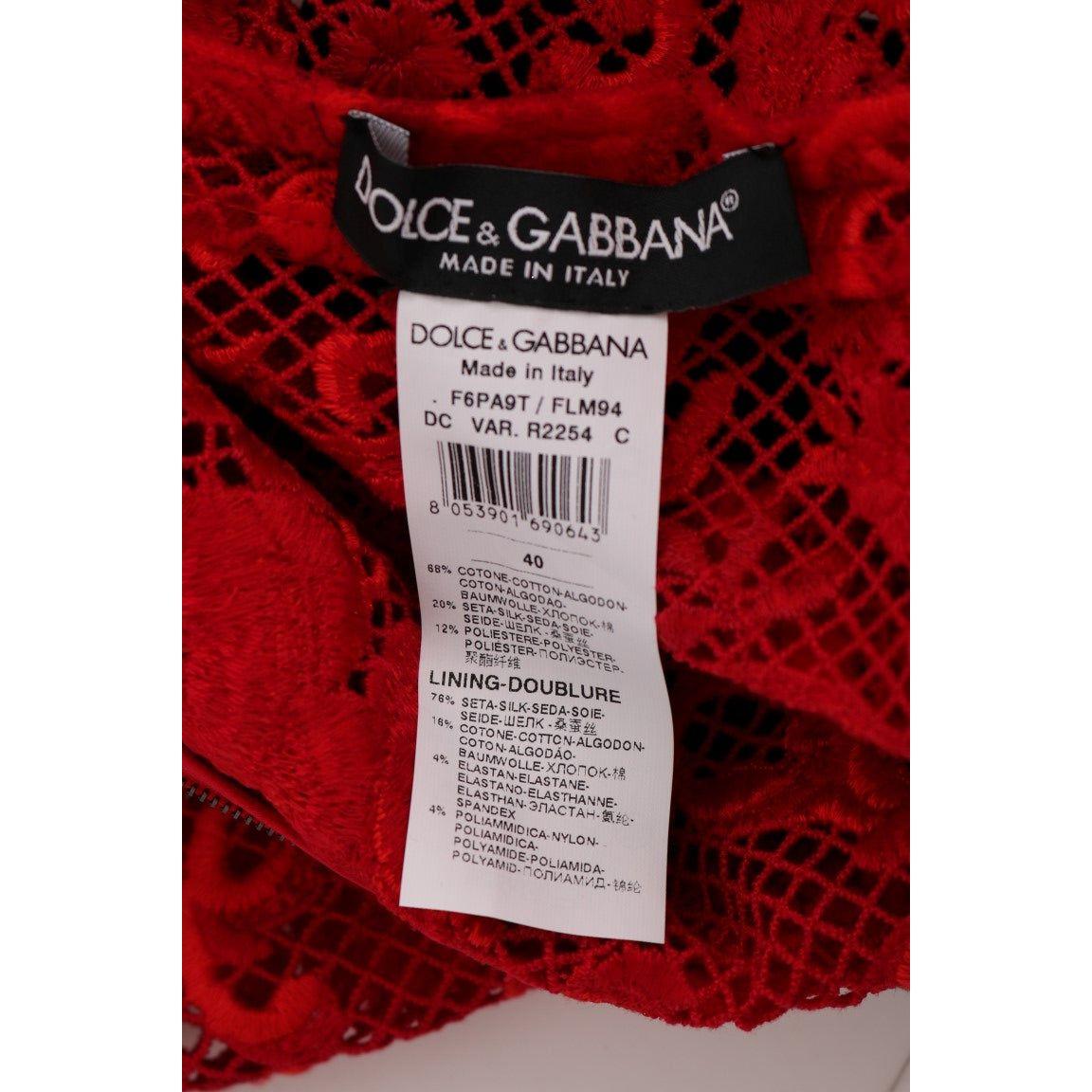 Dolce & Gabbana Red Floral Ricamo Sheath Long Dress SIG60570-1