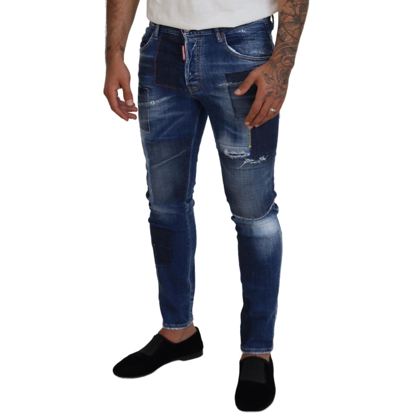 Dsquared² Blue Washed Patchwork Skinny Men Denim Jeans PAN74369-48