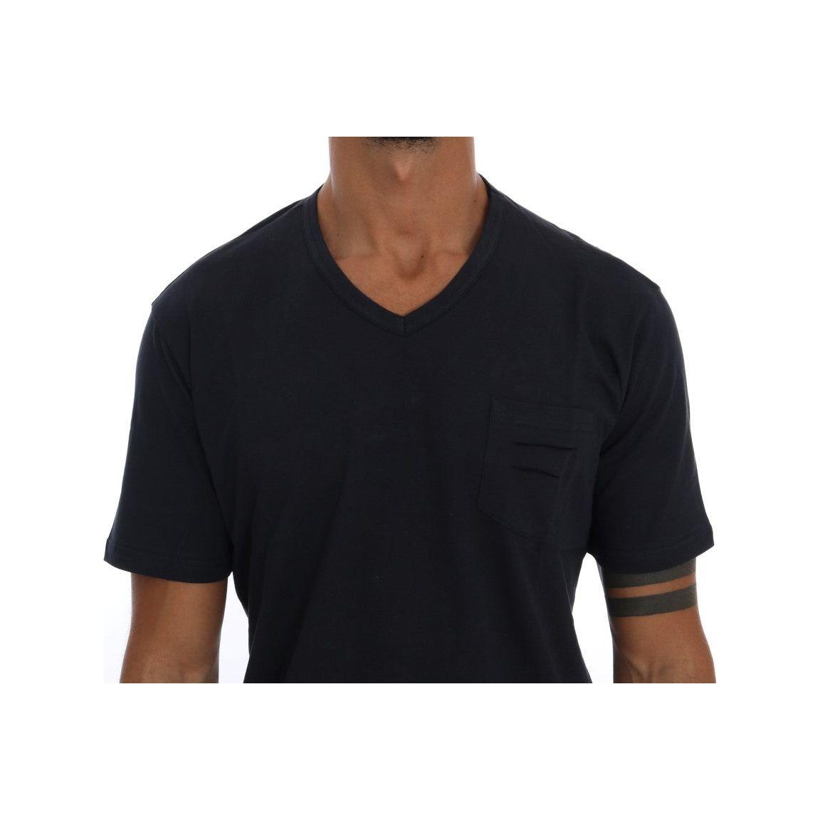 Daniele Alessandrini Blue Cotton V-neck T-Shirt