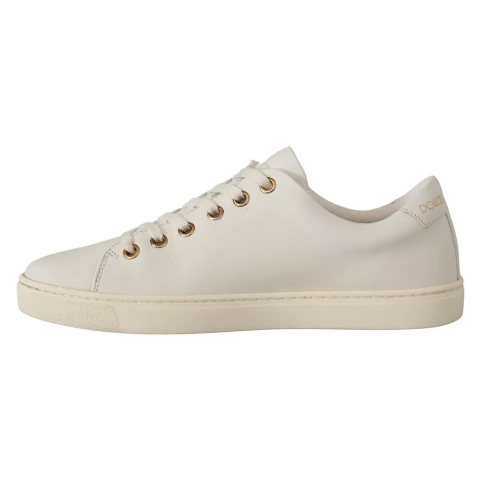 Dolce & Gabbana White Leather Gold Red Heart Sneakers Shoes LA9896-35