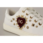 Dolce & Gabbana White Leather Gold Red Heart Sneakers Shoes LA9896-35