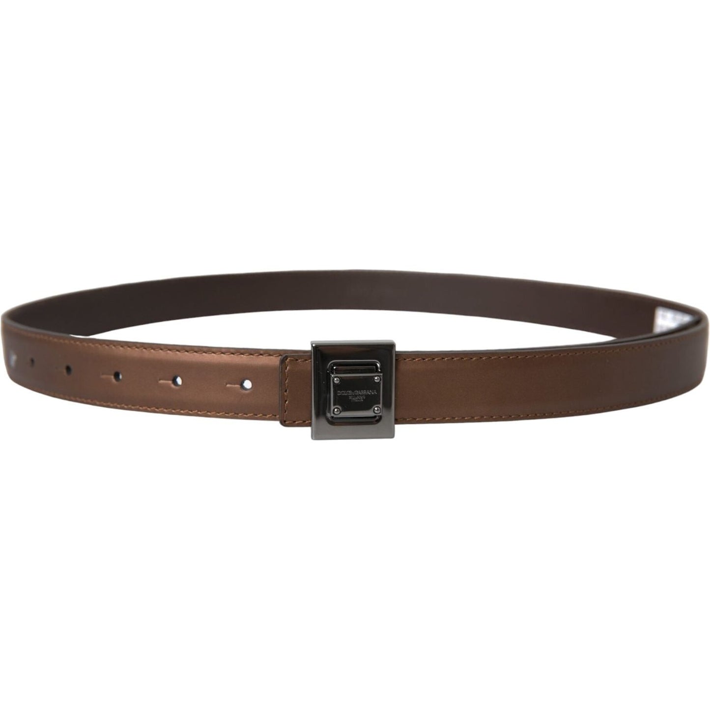 Dolce & Gabbana Bronze Leather Square Metal Buckle Belt BEL9226-85