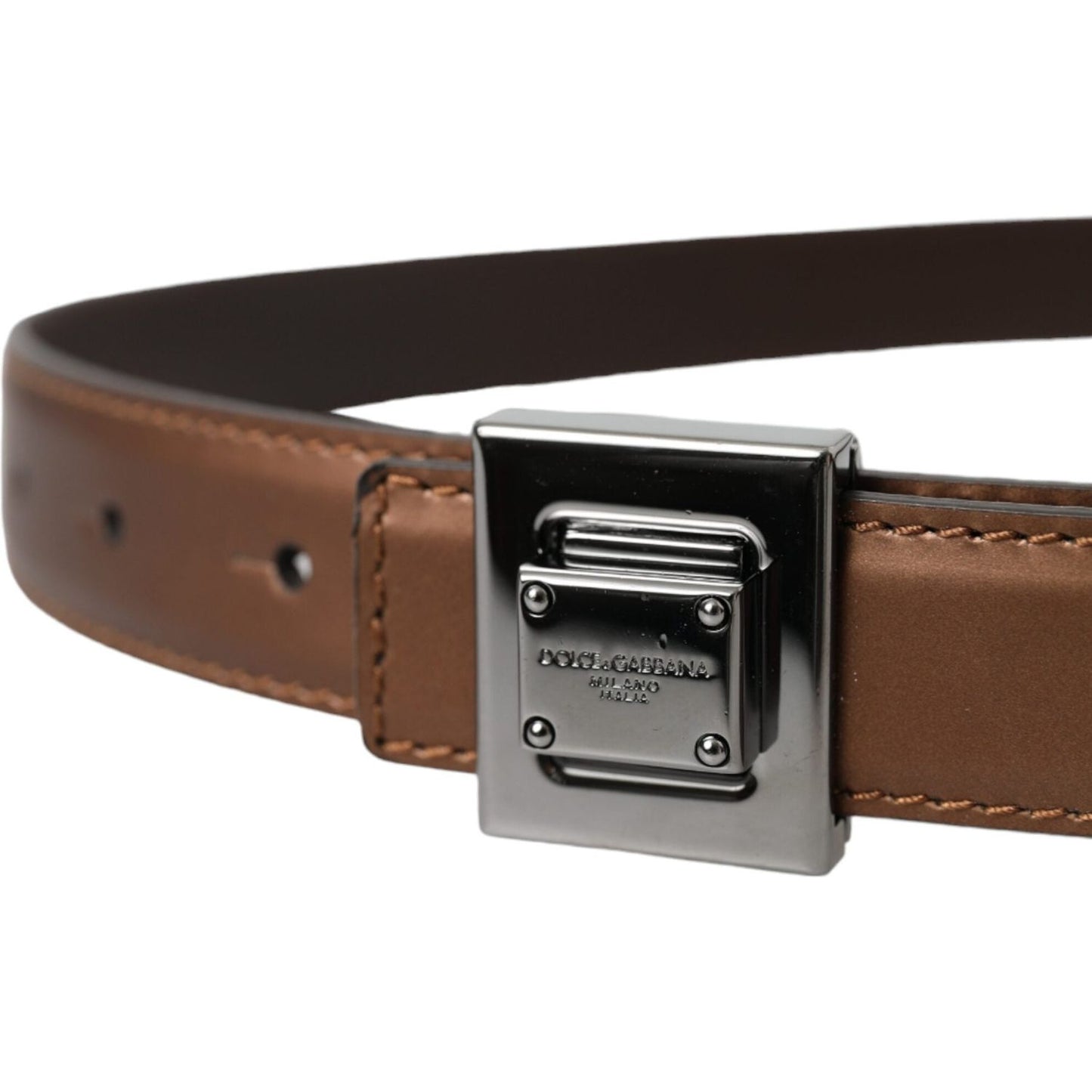 Dolce & Gabbana Bronze Leather Square Metal Buckle Belt BEL9226-85