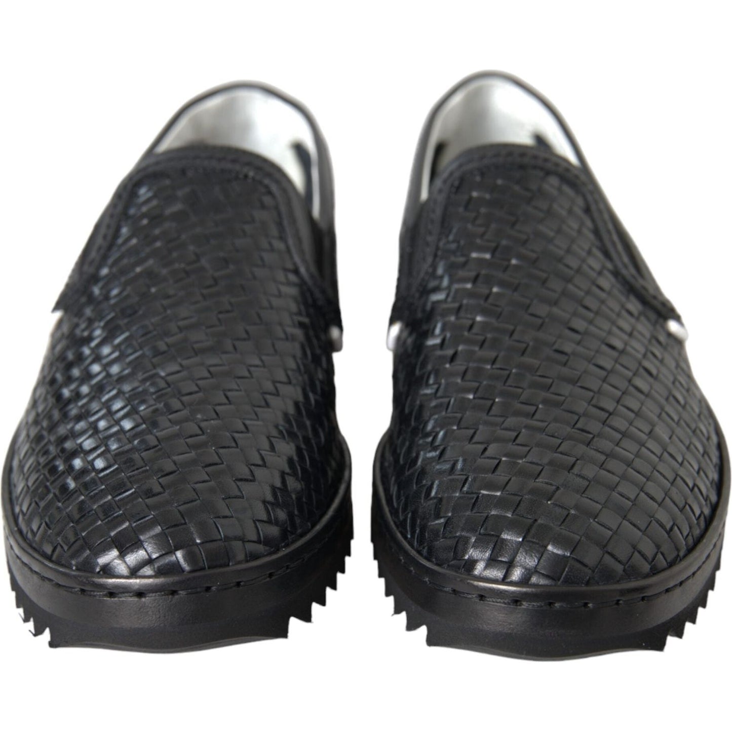 Dolce & Gabbana Black Woven Buffalo Leather Men Loafers Shoes MV5679-40
