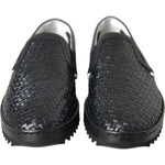 Dolce & Gabbana Black Woven Buffalo Leather Men Loafers Shoes MV5679-40