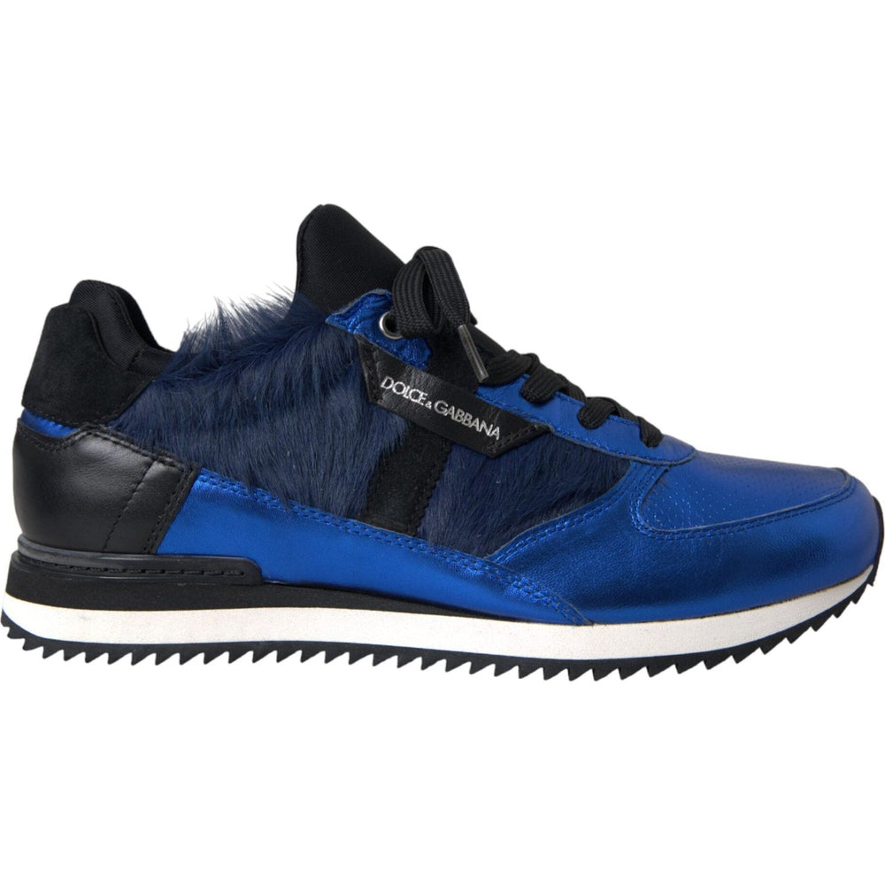 Dolce & Gabbana Blue Black Calf Hair Leather Sneakers Shoes MV5686-40.5