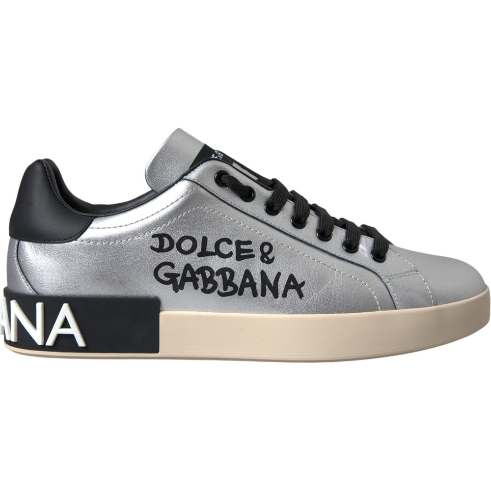 Dolce & Gabbana Silver Portofino Calf Leather Sneakers Men Shoes MV5697-40