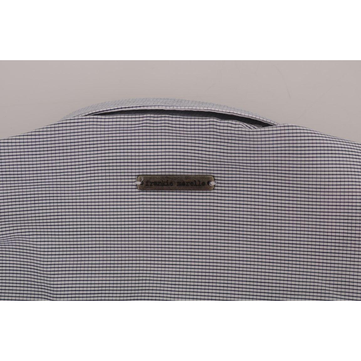 Frankie Morello White Blue Check Casual Cotton Regular Fit Shirt