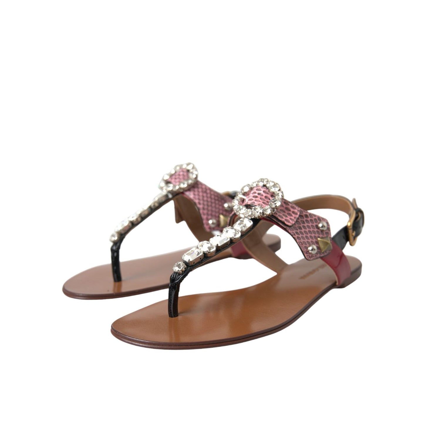 Dolce & Gabbana Multicolor Crystal Sandals Flip Flops Shoes LA11059-38