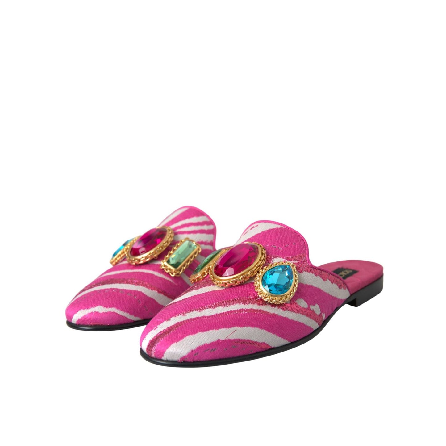 Dolce & Gabbana Pink Jacquard Crystal Mule Flat Sandals Shoes LA11172-38