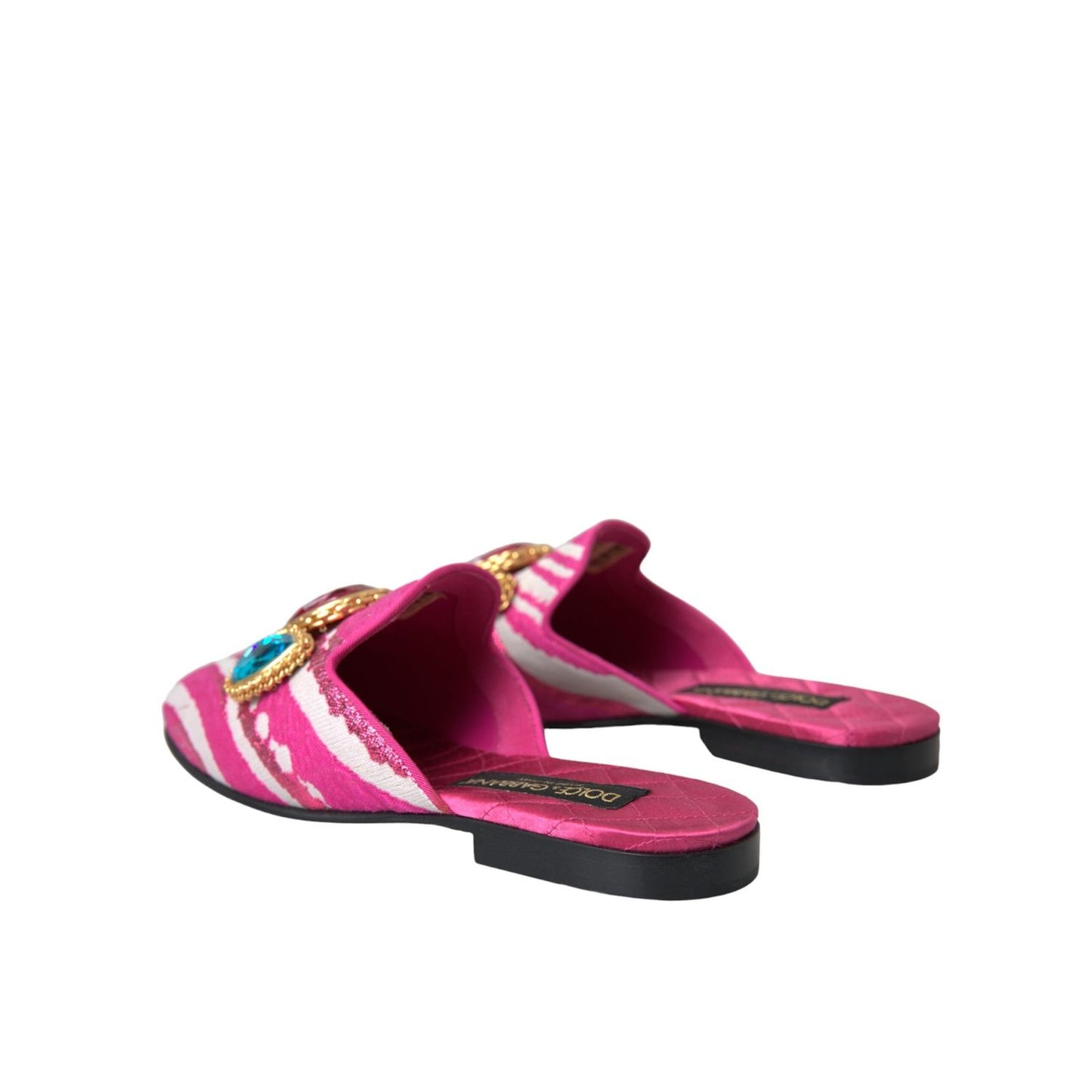 Dolce & Gabbana Pink Jacquard Crystal Mule Flat Sandals Shoes LA11172-38