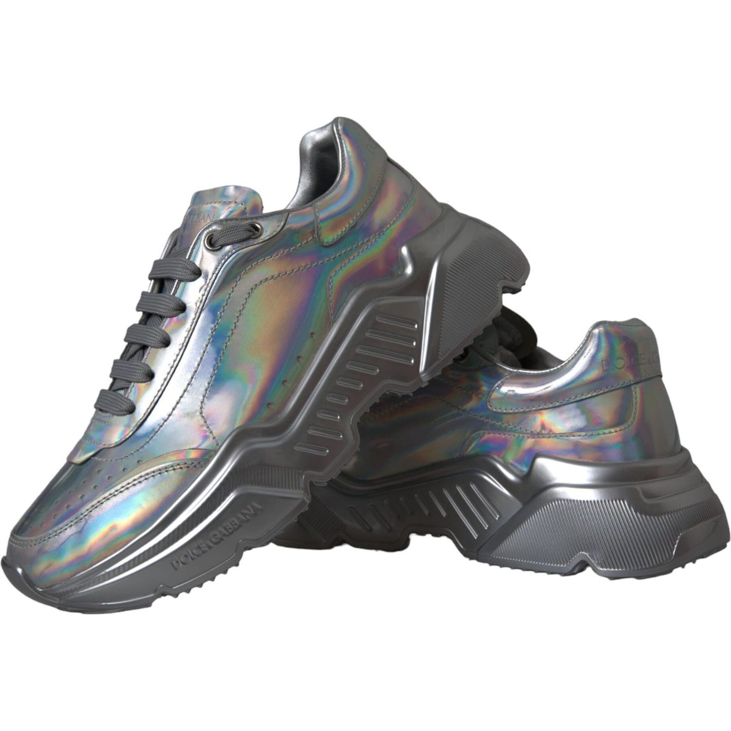 Dolce & Gabbana Silver Iridescent DAYMASTER Leather Sneakers Shoes LA11151-39