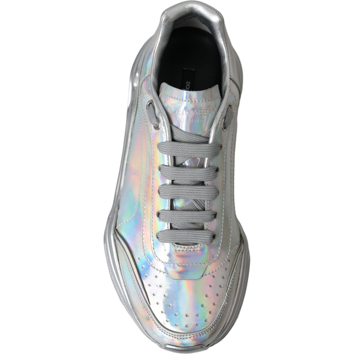 Dolce & Gabbana Silver Iridescent DAYMASTER Leather Sneakers Shoes LA11151-39