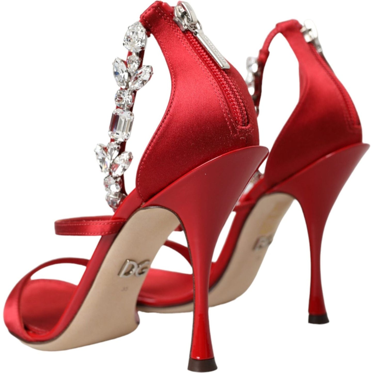 Dolce & Gabbana Red Keira Satin Crystals Sandals Heels Shoes LA11221-35