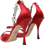 Dolce & Gabbana Red Keira Satin Crystals Sandals Heels Shoes LA11221-35