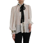 Dolce & Gabbana Off White Silk Blend Ascot Collar Blouse Top TSH851999-42