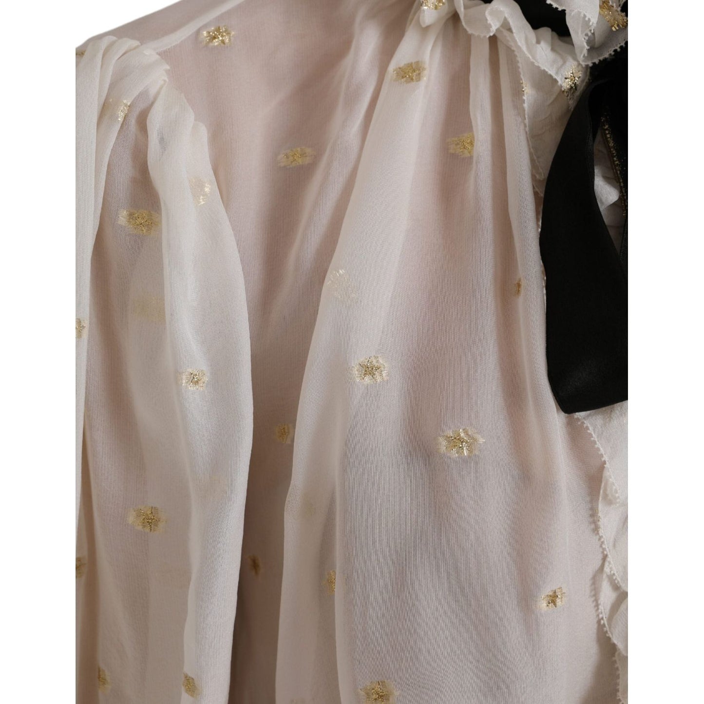 Dolce & Gabbana Off White Silk Blend Ascot Collar Blouse Top TSH851999-42
