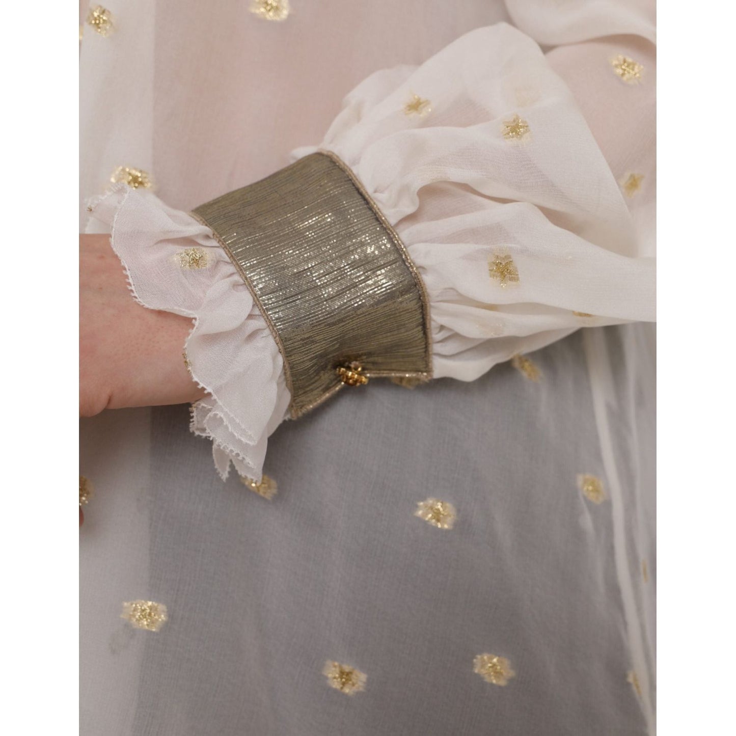 Dolce & Gabbana Off White Silk Blend Ascot Collar Blouse Top TSH851999-42