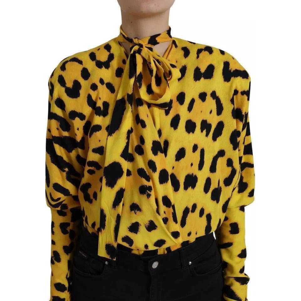 Dolce & Gabbana Yellow Leopard Print Long Sleeves Top Blouse TSH84223-40