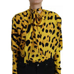 Dolce & Gabbana Yellow Leopard Print Long Sleeves Top Blouse TSH84223-40