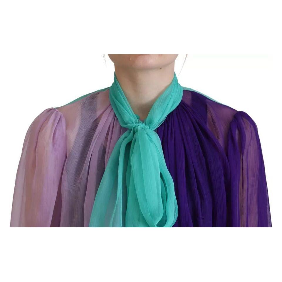 Dolce & Gabbana Multicolor Long Sleeves Ascot Collar Silk Top TSH83185-40