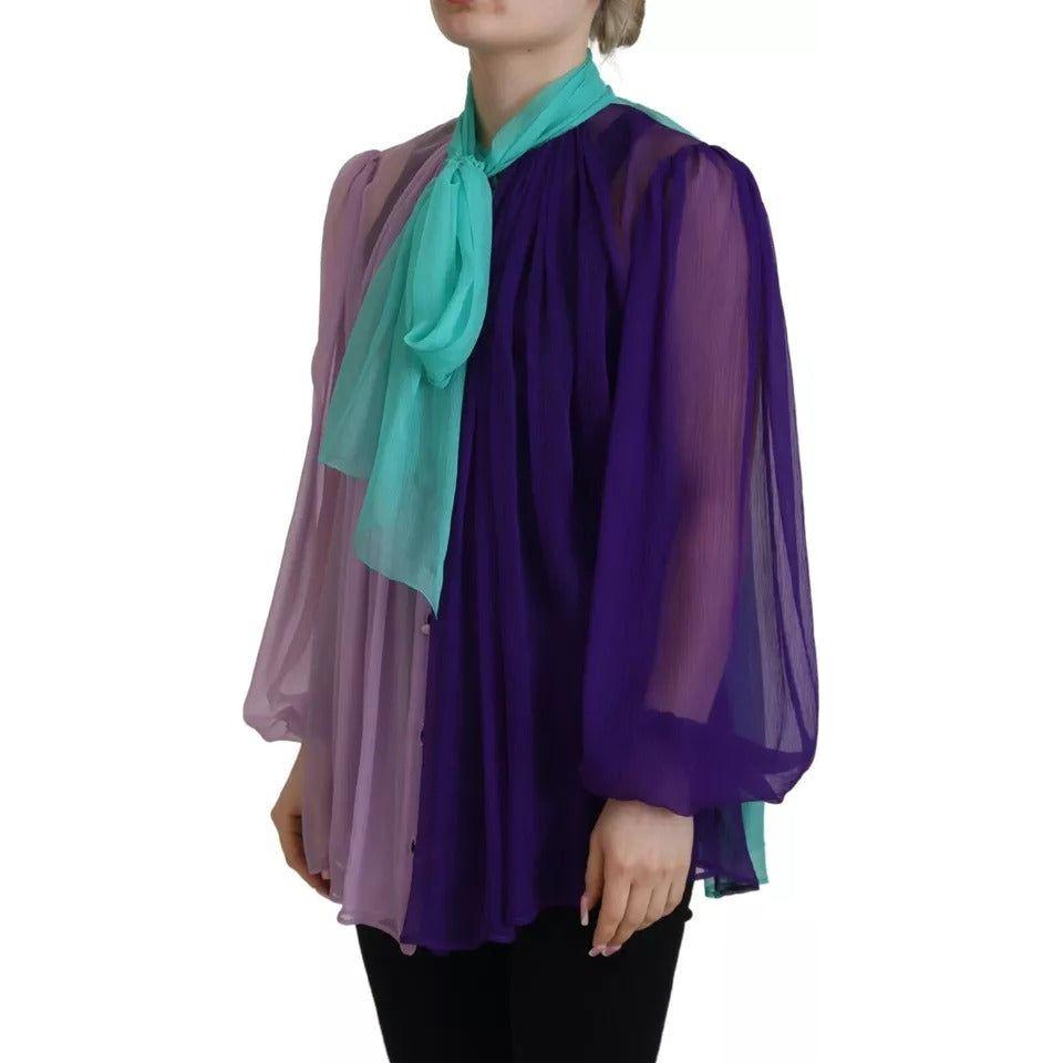 Dolce & Gabbana Multicolor Long Sleeves Ascot Collar Silk Top TSH83185-40