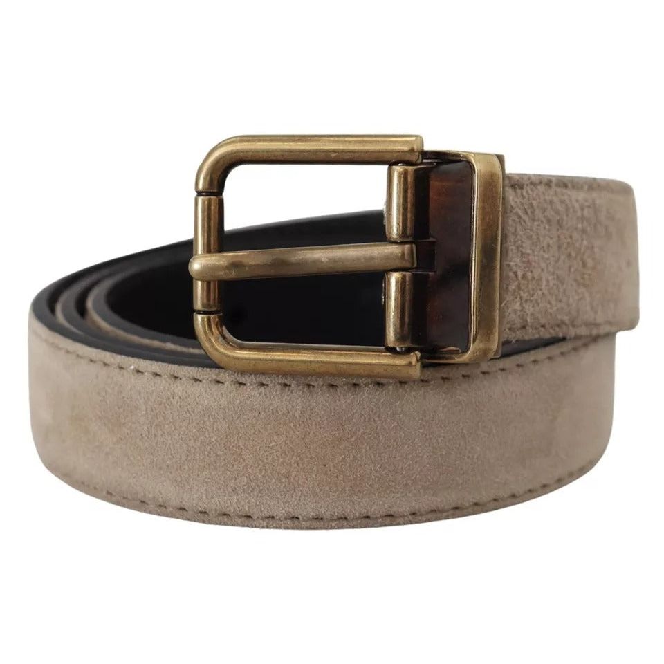 Dolce & Gabbana Beige Velvet Leather Gold Tone Metal Buckle Belt BEL8924-80
