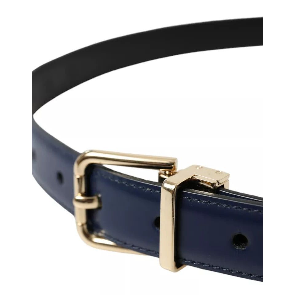 Dolce & Gabbana Blue Leather Gold Metal Buckle Men Belt
