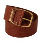 Dolce & Gabbana Brown Wide Waist Design Leather Gold Metal Buckle Belt WMB123 -75