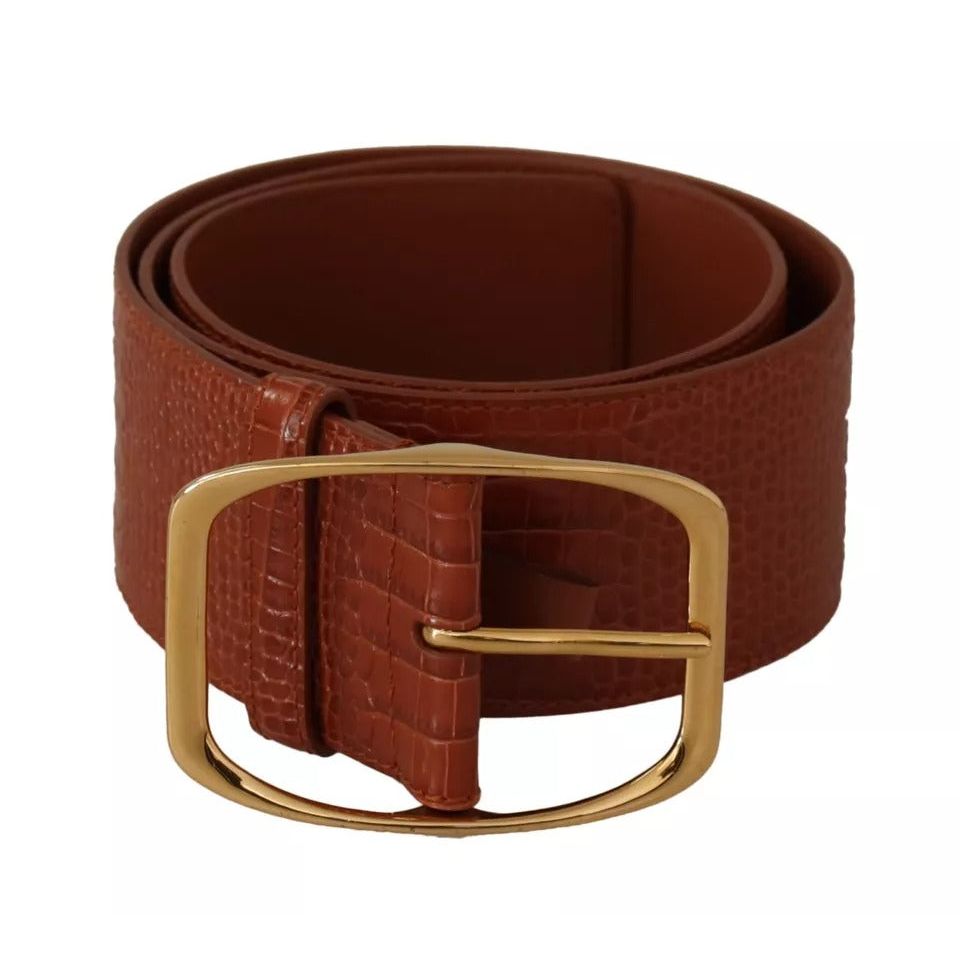 Dolce & Gabbana Brown Wide Waist Design Leather Gold Metal Buckle Belt WMB123 -75