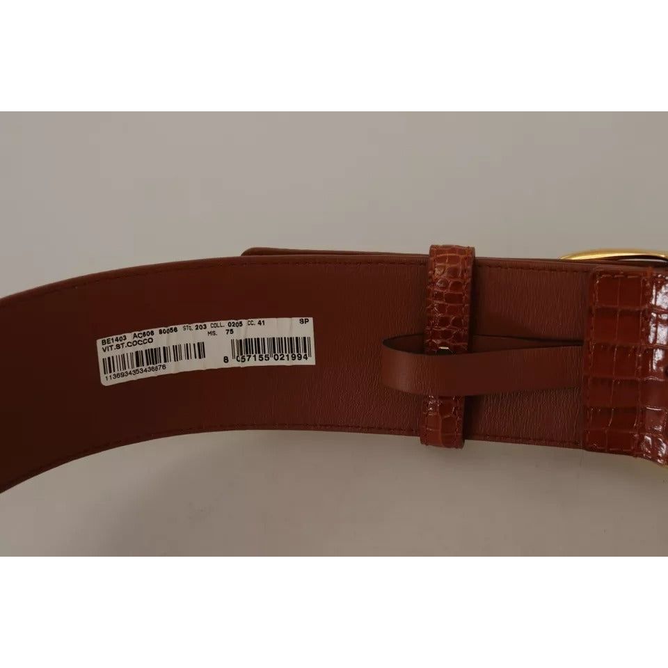 Dolce & Gabbana Brown Wide Waist Design Leather Gold Metal Buckle Belt WMB123 -75